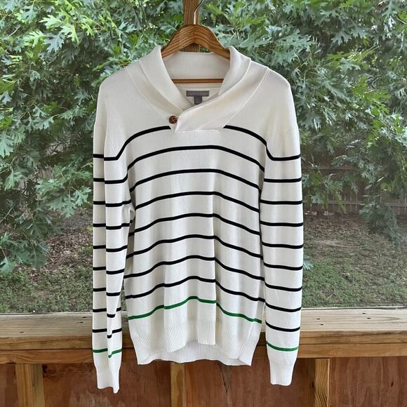 Grayson & Dunn Men's sweater White Striped High Neck Sweater Size L. NEW - Picture 1 of 6
